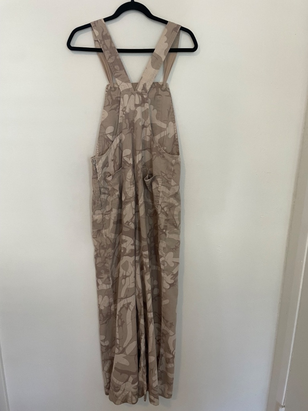 Anthropologie Beige Abstract Print Wide Leg Linen Blend Overalls Boho, Sz Medium - Picture 6 of 12